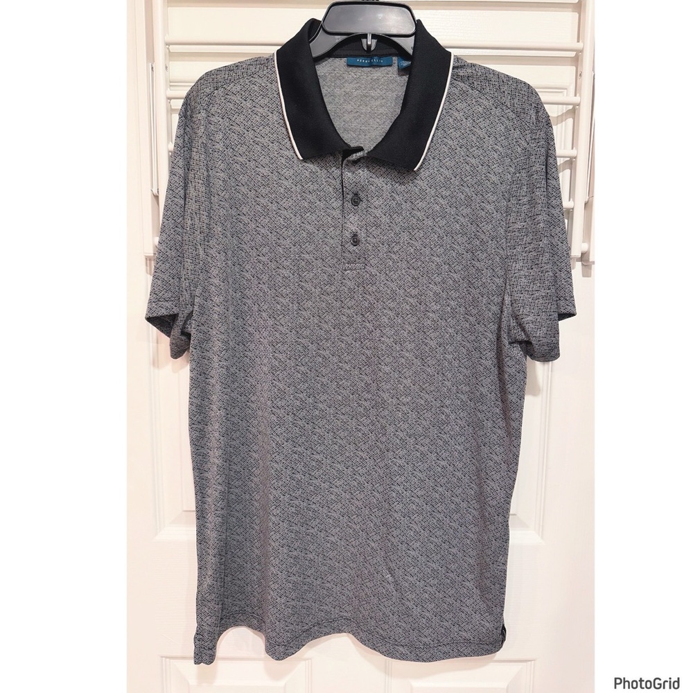 Perry Ellis Black & Grey Polo Xlarge Preppy Work Wear Elevated Essential